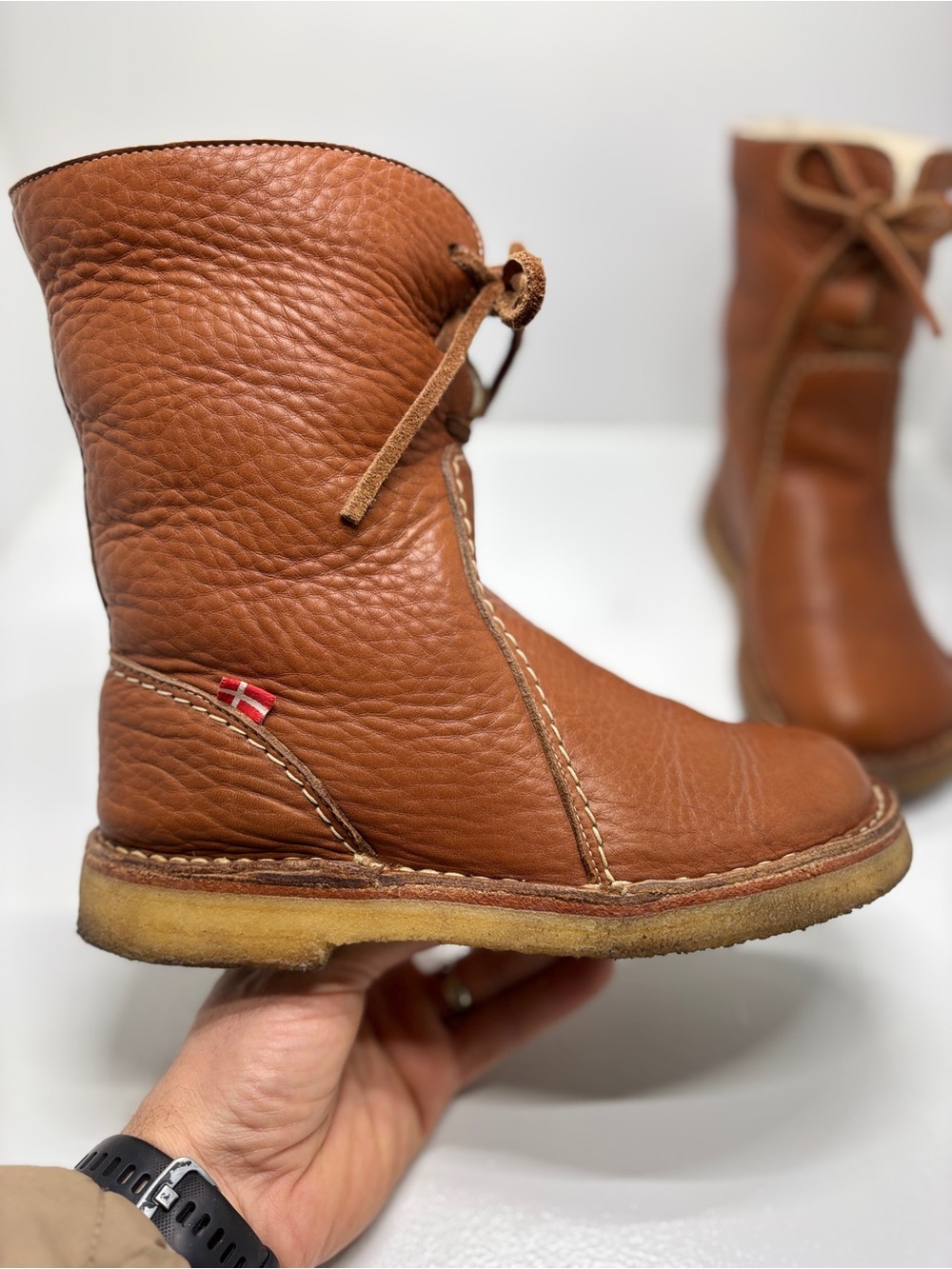 Duckfeet Aarhus Wool Lined Boots EU 38 US 7.5 8 Cognac Brown Danish Leather Crep - Picture 12 of 12